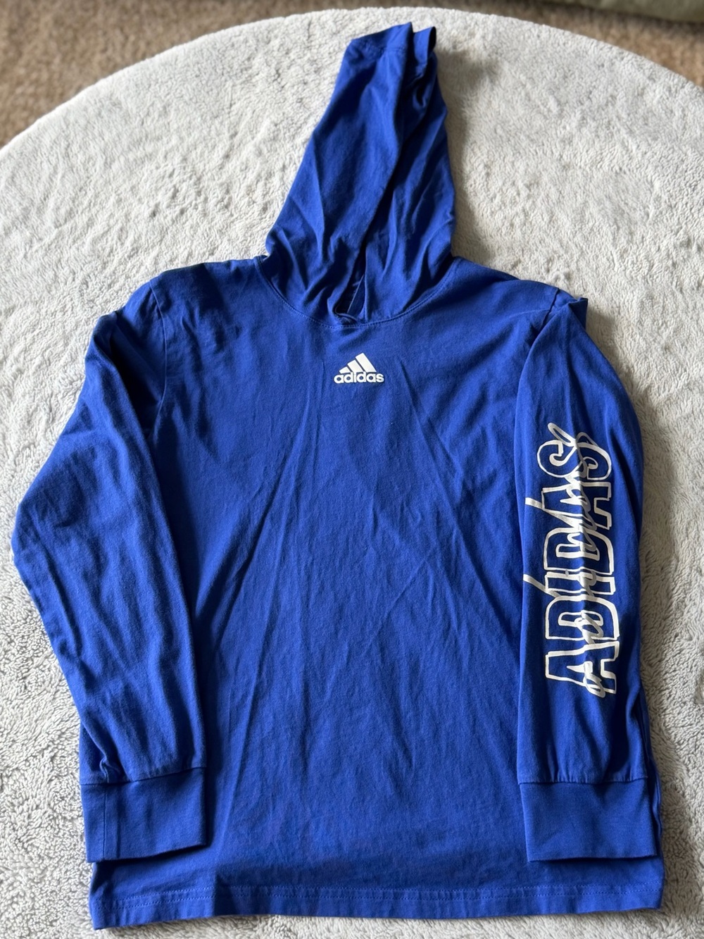 adidas Royal Blue Long-Sleeve Hoodie with Sleeve Logo
